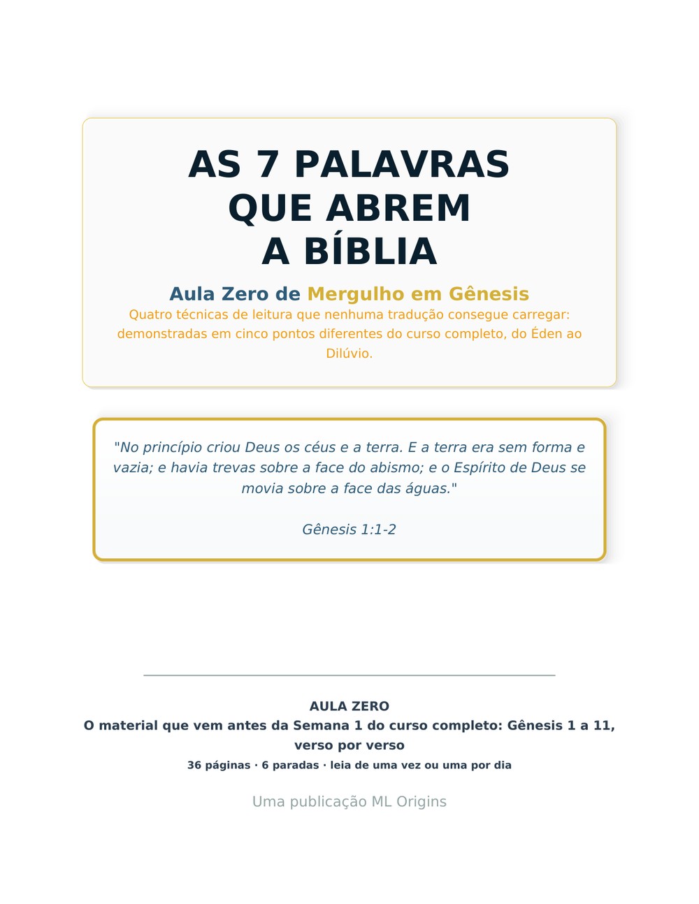Capa real da Aula Zero: As 7 Palavras que Abrem a Bíblia